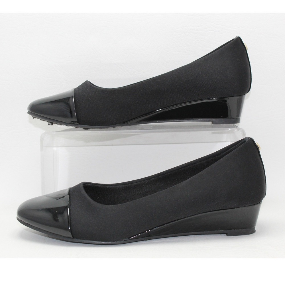 Jones New York Junelle Black Patent Cap Toe Wedge Pumps Size 6.5M